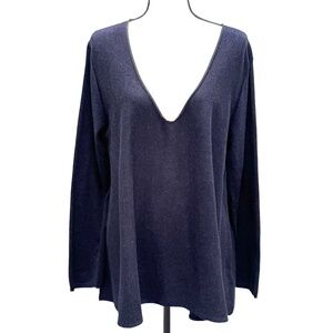 PURE DKNY HEATHERED NAVY DEEP V NECK COTTON A LINE SWEATER